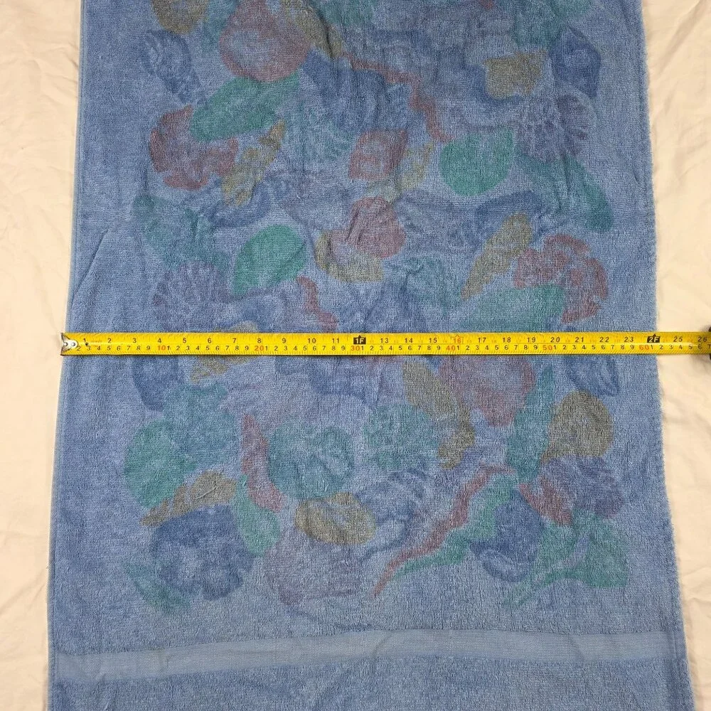 Vintage Cannon Floral Print Cotton Bath Towel Blue Soft Absorbent Made In USA